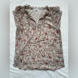Haver & Blair London Ruffle Sleeve Lined Peasant Blouse with Tie Front Size Med